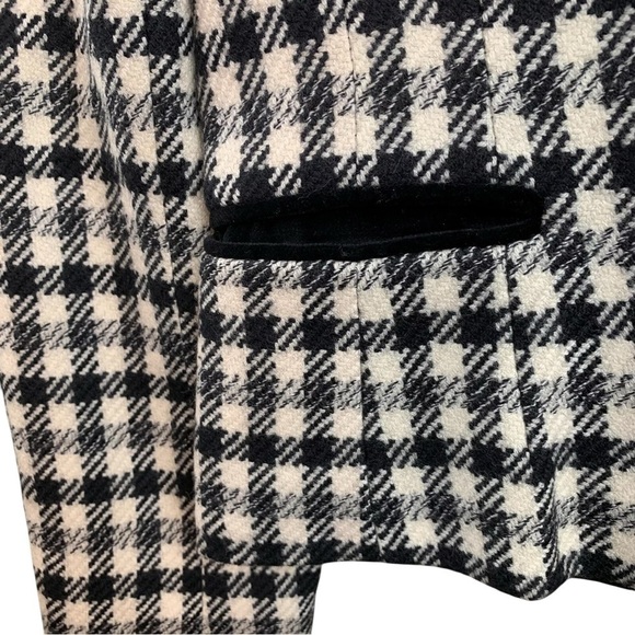 Louis Feraud Wool Gingham Plaid Velvet Trim Buttoned Blazer Jacket Black Ivory 4 - Picture 5 of 8